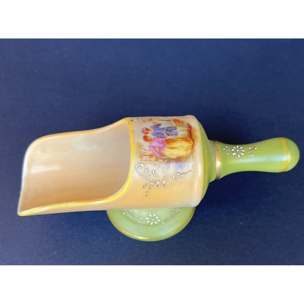 VTG S.G.K. Japan Hand Painted Footed Porcelain Spice Scoop Victorian Scene 5